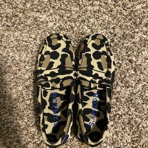 Rothy's Black and Tan Animal Print Loafers